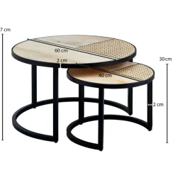 Couchtisch rund 2er Set Schwarz/ Mango massiv