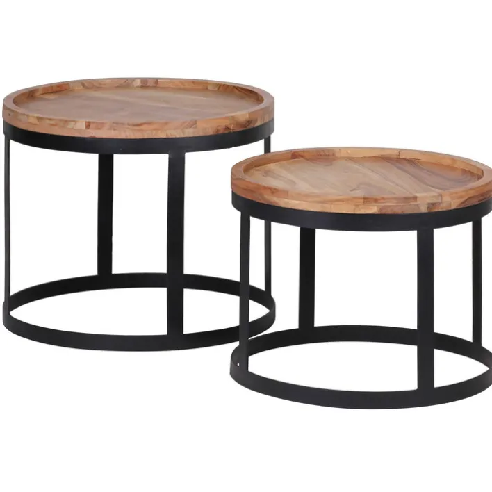 Couchtisch rund 2er Set Schwarz/ Akazie massiv