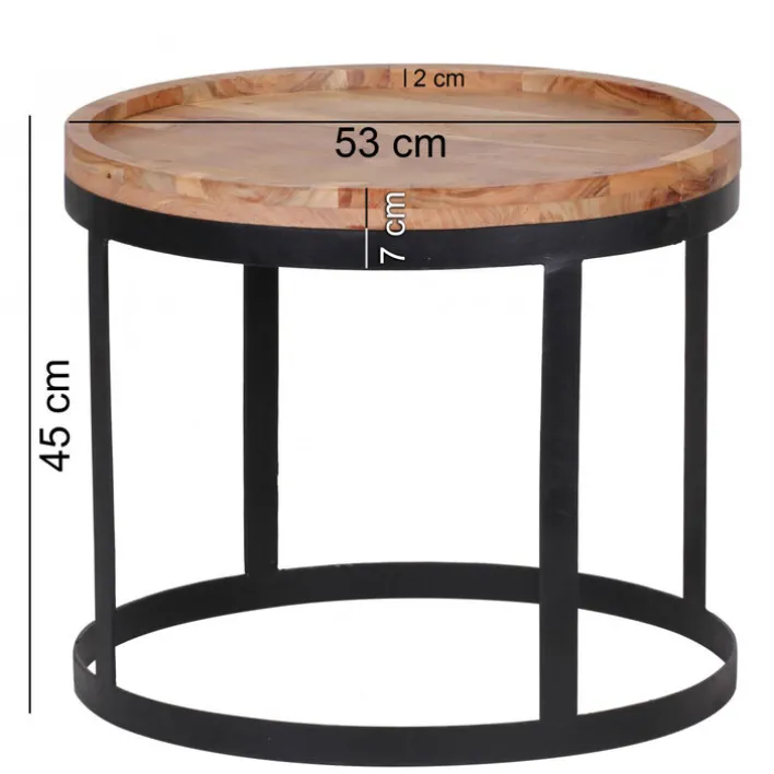 Couchtisch rund 2er Set Schwarz/ Akazie massiv