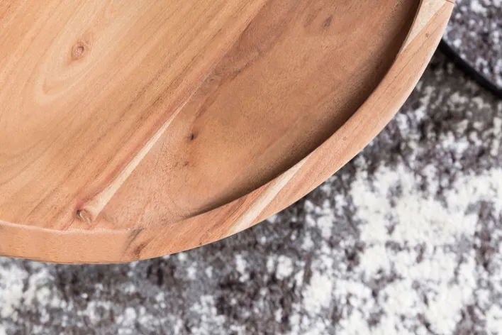 Couchtisch rund 2er Set Schwarz/ Akazie massiv