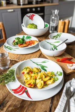 CreaTable Pizzateller KRÄUTER ROSMARIN 33 cm Porzellan weiß