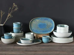 CreaTable Servierplatte YUKI 33 cm Hochwertiges Steinzeug blau/weiß