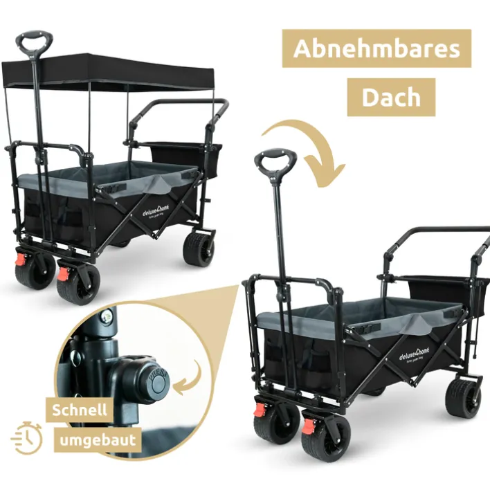 deluxe4home Bollerwagen mit Dach BEN 66 x 126 cm schwarz /grau