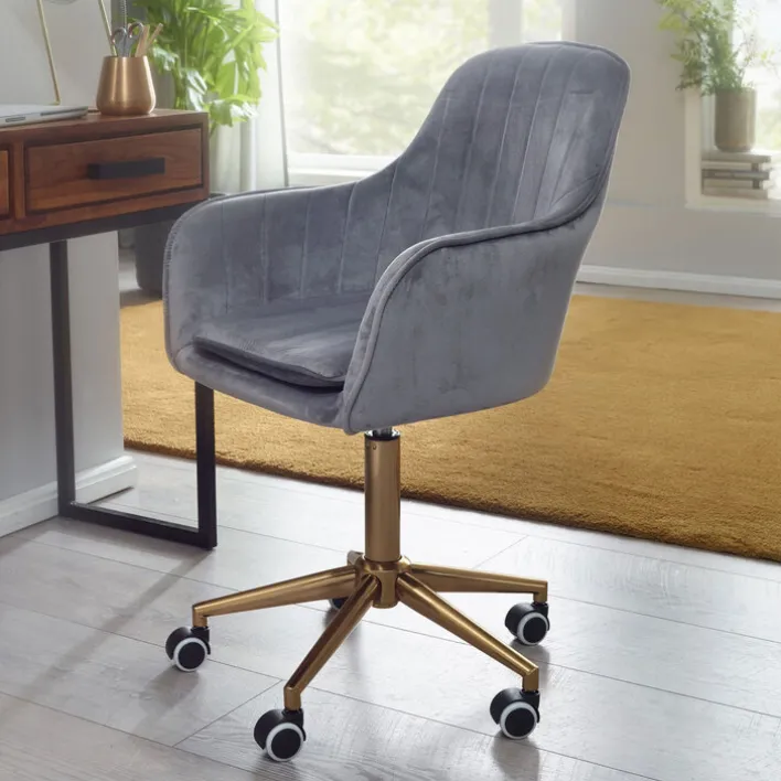 Drehstuhl hellgrau/ goldfarbig