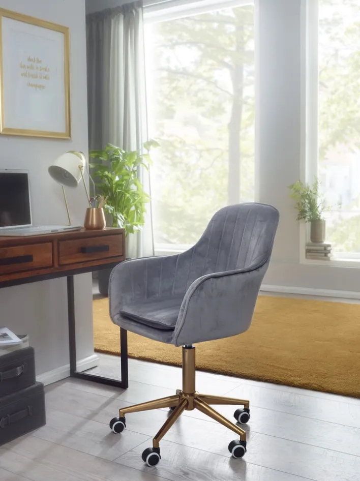 Drehstuhl hellgrau/ goldfarbig