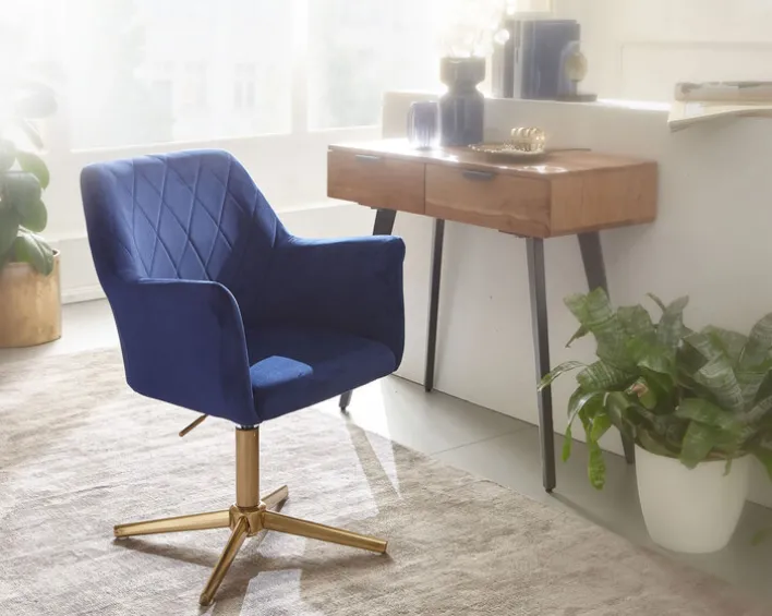 Drehstuhl inklusive Armlehne blau/ goldfarbig