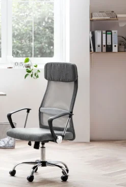 Drehstuhl mit Armlehnen Chromfarbig/ Mesh Grau