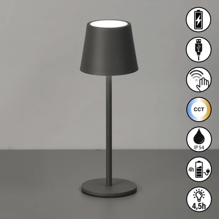 easy! by FHL Akku LED Tischlampe ROXY 27,5 cm sandgrau