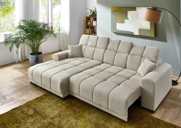 Ecksofa MACON 195 x 301 cm Cord beige