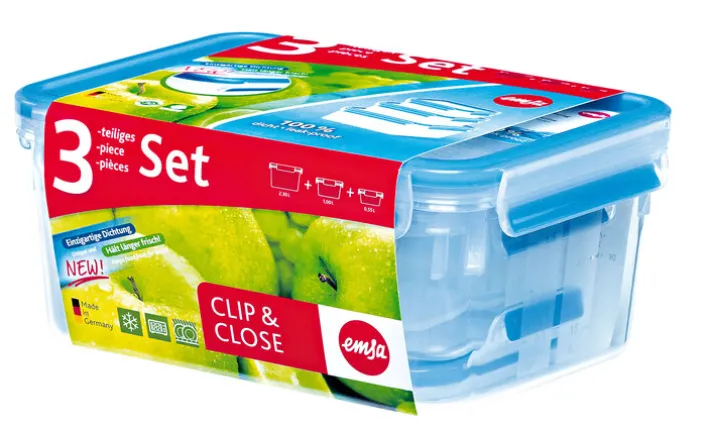 EMSA Frischhaltedosen im 3er Set CLIP & CLOSE 0,55+1,0+2,3 Liter Blau
