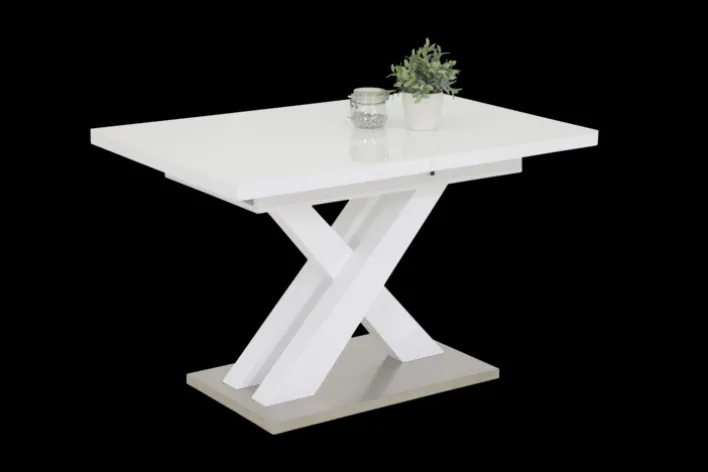 Esstisch ELVIRA 120 (160) cm x 80 cm Glasplatte weiß/silberfarbig