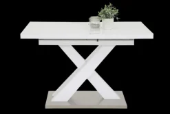 Esstisch ELVIRA 120 (160) cm x 80 cm Glasplatte weiß/silberfarbig