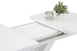 Esstisch ELVIRA 120 (160) cm x 80 cm Glasplatte weiß/silberfarbig