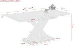 Esstisch ELVIRA 120 (160) cm x 80 cm Glasplatte weiß/silberfarbig