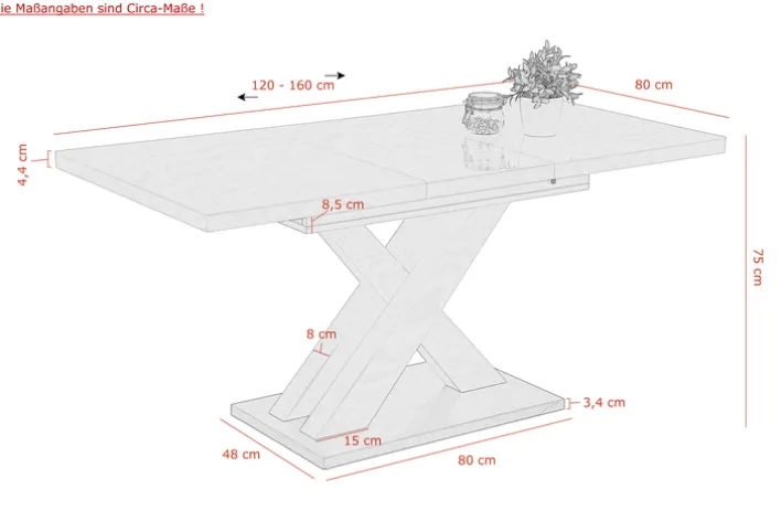 Esstisch ELVIRA 120 (160) cm x 80 cm Glasplatte weiß/silberfarbig