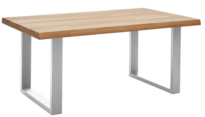 Esstisch SAGA U-IV 160 x 100 cm edelstahlfarbig /Kernbuche geölt