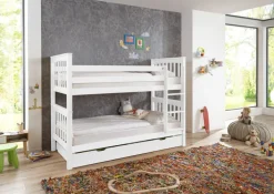 Etagenbett 140 x 200 cm mit Bettkasten weiß