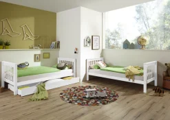 Etagenbett 140 x 200 cm mit Bettkasten weiß