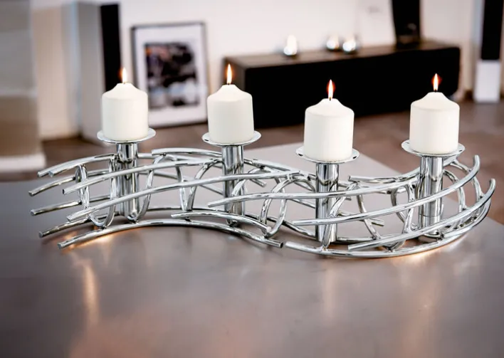 FINK Kerzenhalter CARA 80 cm Metall vernickelt silberfarbig