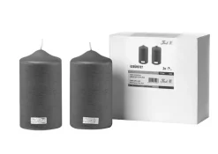 Fink Stumpenkerze METALLIC 2er Set je 15 cm grau gebürstet