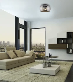 FISCHER & HONSEL Retrofit Deckenlampe DIMA 40 cm sandschwarz /rauchfarbig