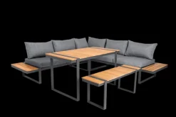 Garden FLAIR Dining Gartenlounge BASEL U 5-tlg grau /Akazie braun