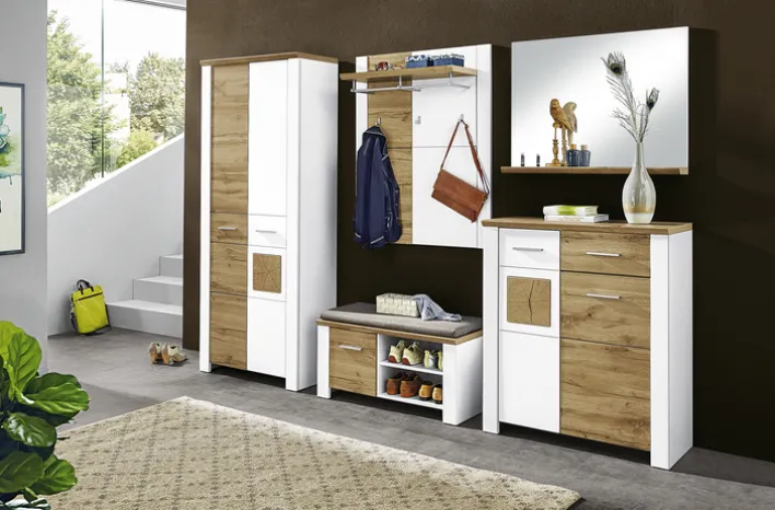 Garderobenbank MATERIO 90 x 50 x 39 cm Holznachbildung braun/weiß