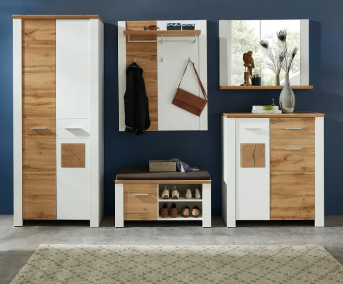 Garderobenbank MATERIO 90 x 50 x 39 cm Holznachbildung braun/weiß