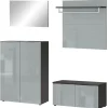 Garderobenkombination LEVIN 4-teilig 200 x 200 cm Glasfront Silbergrau/Graphit