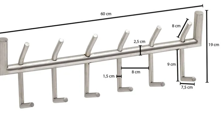 Garderobenleiste 60 x 19 cm silberfarbig