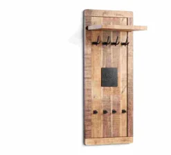 Garderobenpaneel BARNEY 60 x 145 cm Mango massiv sägerau, gebeizt, lackiert/schwarz