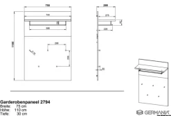 Garderobenpaneel FIRE 75 x 110 cm Navarra Eiche