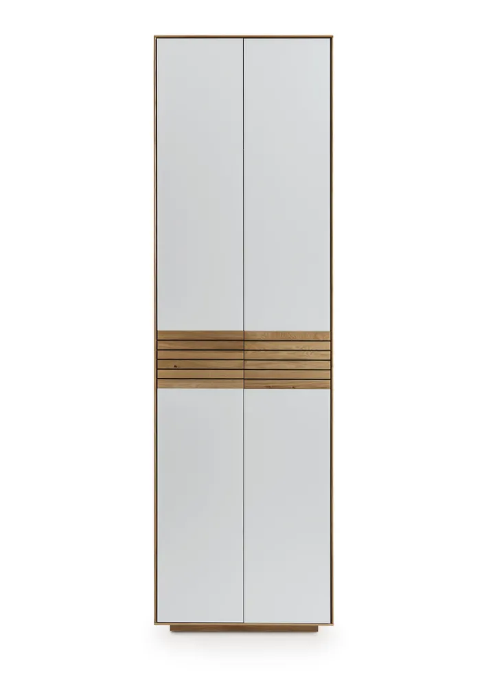 Garderobenschrank 60 x 200 cm Eiche massiv/Glas satinato