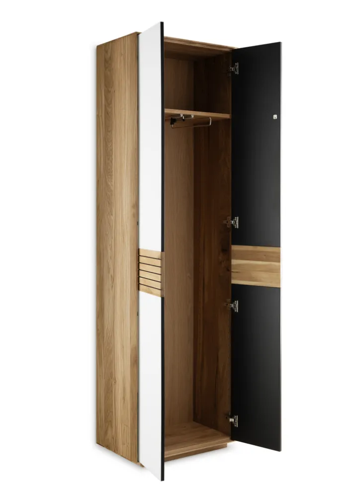 Garderobenschrank 60 x 200 cm Eiche massiv/Glas satinato