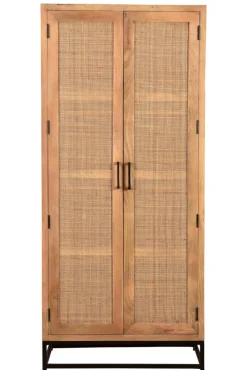 Garderobenschrank 80 x 180 cm Mango lackiert mit Rattan-Front
