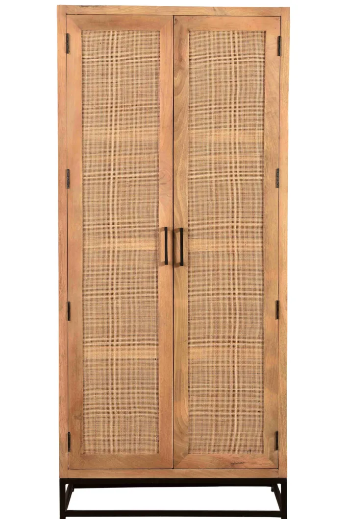 Garderobenschrank 80 x 180 cm Mango lackiert mit Rattan-Front