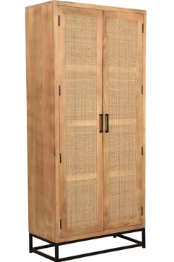 Garderobenschrank 80 x 180 cm Mango lackiert mit Rattan-Front