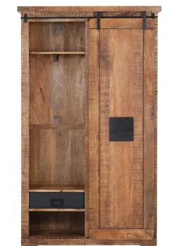 Garderobenschrank BARNEY 110 x 186 cm Mango massiv sägerau, gebeizt, lackiert/schwarz