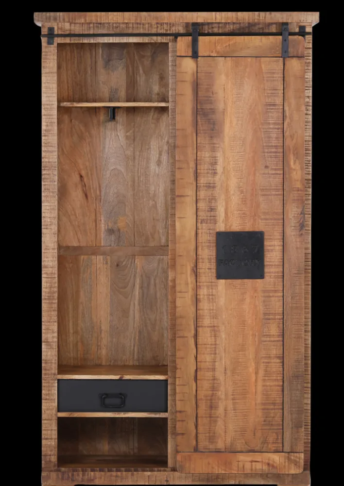 Garderobenschrank BARNEY 110 x 186 cm Mango massiv sägerau, gebeizt, lackiert/schwarz