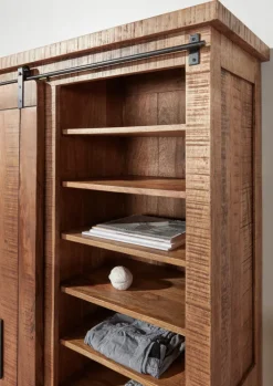 Garderobenschrank BARNEY 110 x 186 cm Mango massiv sägerau, gebeizt, lackiert/schwarz