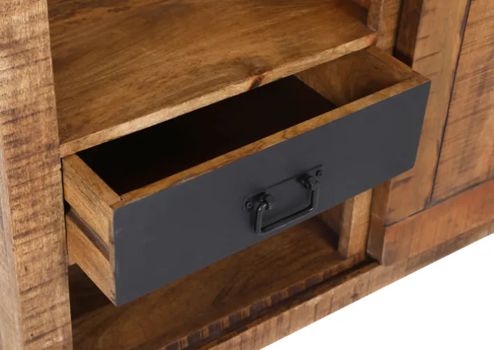 Garderobenschrank BARNEY 110 x 186 cm Mango massiv sägerau, gebeizt, lackiert/schwarz