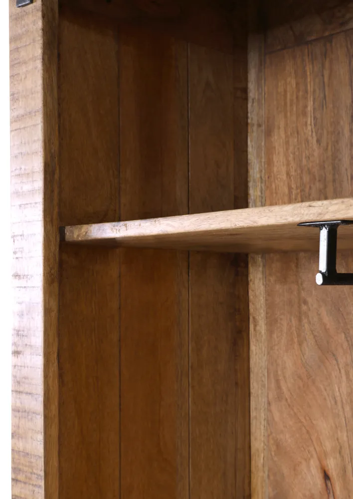 Garderobenschrank BARNEY 110 x 186 cm Mango massiv sägerau, gebeizt, lackiert/schwarz