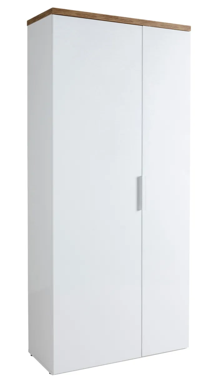 Garderobenschrank MUNDI 83 x 189 cm Weiß Hochglanz/Eiche-Riviera-Dekor