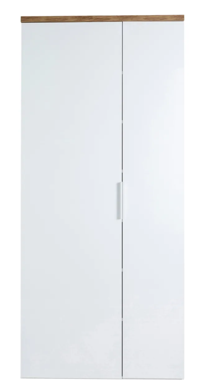 Garderobenschrank MUNDI 83 x 189 cm Weiß Hochglanz/Eiche-Riviera-Dekor