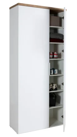 Garderobenschrank MUNDI 83 x 189 cm Weiß Hochglanz/Eiche-Riviera-Dekor