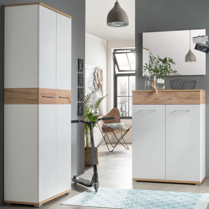 Garderobenschrank THEO Weiß/ Navarra Eiche NB