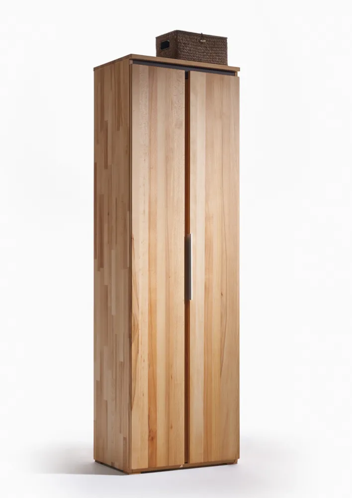 Garderobenschrank VICENZA 60 x 195 cm Kernbuche massiv natur geölt/Absetzung Anthrazit gebeizt