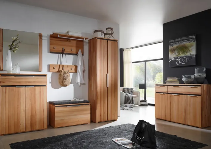 Garderobenschrank VICENZA 60 x 195 cm Kernbuche massiv natur geölt/Absetzung Anthrazit gebeizt