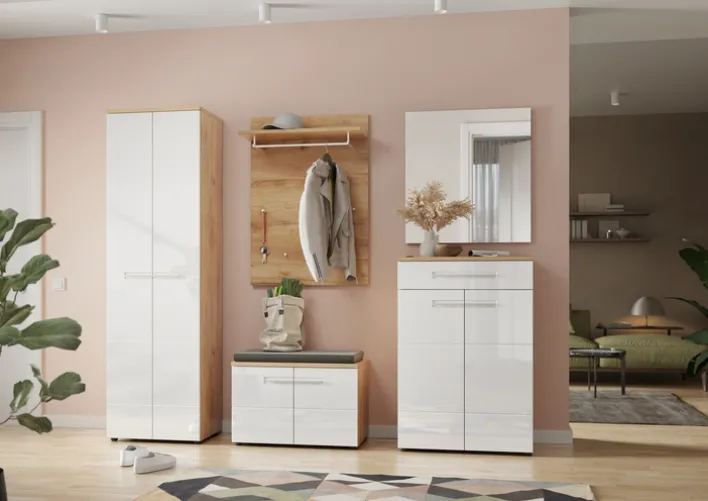 Garderobenschrank LEVI 60 x 198 cm weiß Hochglanz/braun