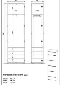 Garderobenschrank LEVI 60 x 198 cm weiß Hochglanz/braun